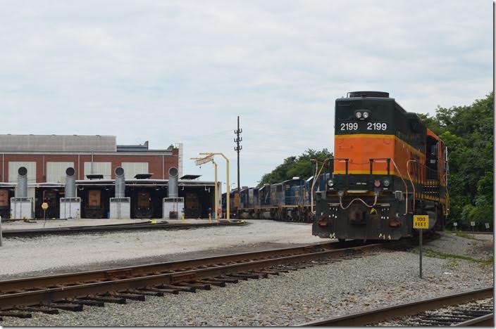 BNSF GP38 2199 at east end of Huntington Loco. Shop. Huntington.