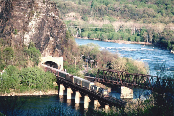 No Date. CSX exiting tunnel at Harper's Ferry. Looking down from motel.