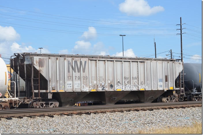 Same for N&W covered hopper 177929. This car has a load limit of 222,200 lbs and was built 05-1974. It is stencilled “Grain Loading Only.” These two cars were also shot at Lynchburg on 08-25-2018. Lynchburg VA.