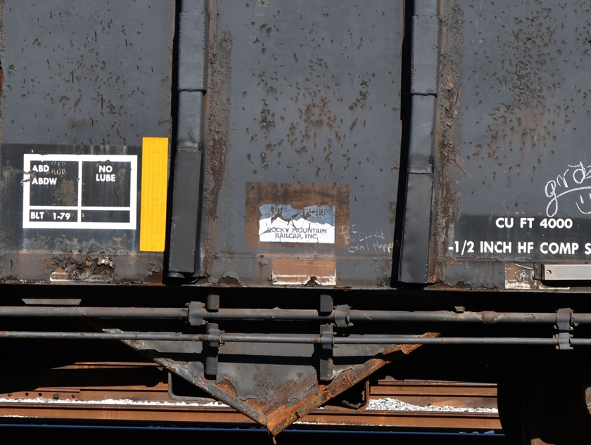 Repaired by Rocky Mountain Railcar Inc., 12-1986.
