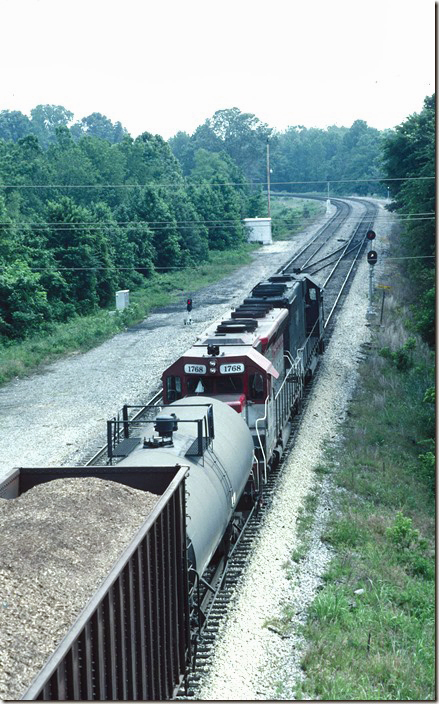 Much to our disappointment we were not able to get a better shot of leased 1768 which came from the N&W. At the curve the switch to the Mayfield District has been removed. IC Fulton KY.