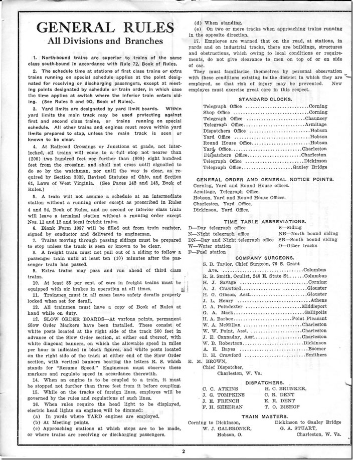 K&M - Time Table No 9, General Rules.