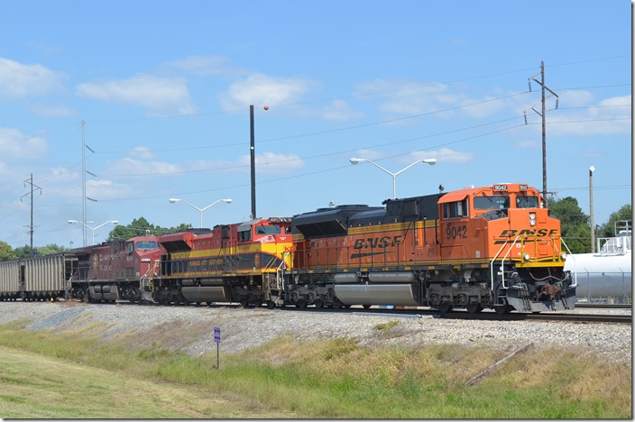 BNSF 9042-KCS 4051-CP 9615. Heavener OK. View 2.