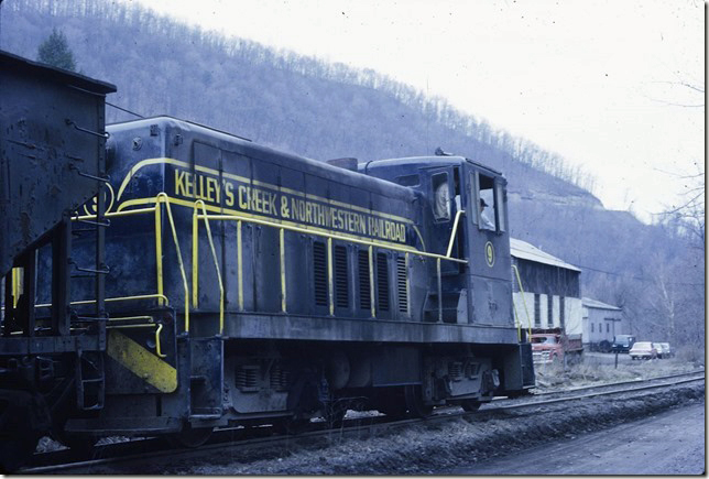 KC&NW No. 9 is a GE 70 tonner built in 1948. It came from the Tidewater Southern. View 3. 1972.