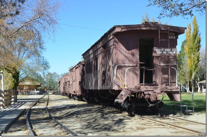 SP “Caboose” 401 started life at Carter Brothers Co. in 1883 as a combine for the San Joaquin & Sierra Ry. It went to the Nevada & California as no. 8. It became SP 401 in 1947. The wheels were cast in 1955 and 1957. The Nevada & California Ry. was a SP subsidiary that the Carson & Colorado and standard gauge Mohave-Owenyo (“jawbone”) Branch fell under. Laws CA.