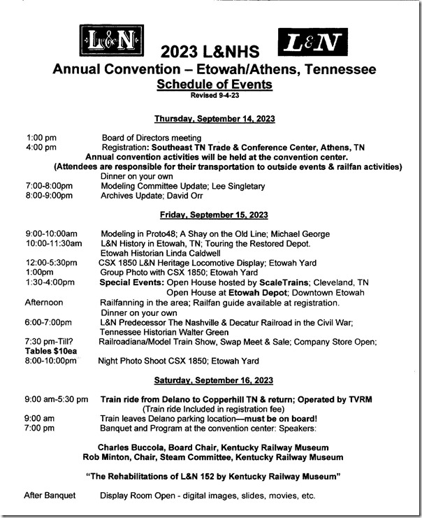 L&NHS 2023 Convention schedule.