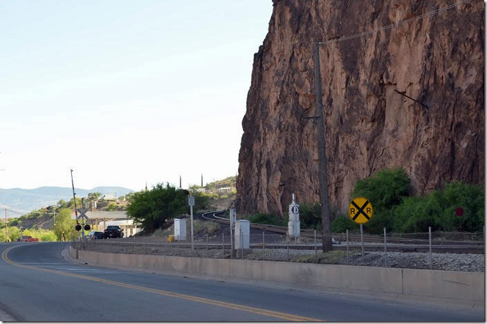 Coming down that very steep grade is Freeport-McMoRon’s railroad (former Phelps-Dodge) from up on the mountain at Morenci. Four F-M GP38s would make quite a site coming down that grade. F-M AZER junction. Clifton AZ.