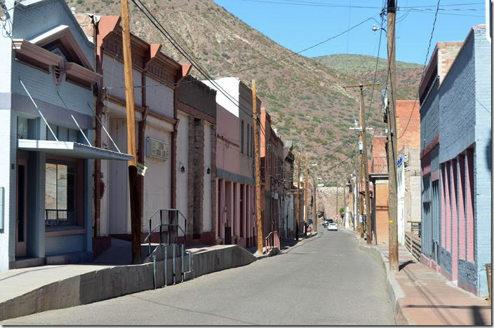 Years ago the lower end of this street would have been filled with a copper smelter and railroad terminal. Chase Creek St. Clifton AZ.