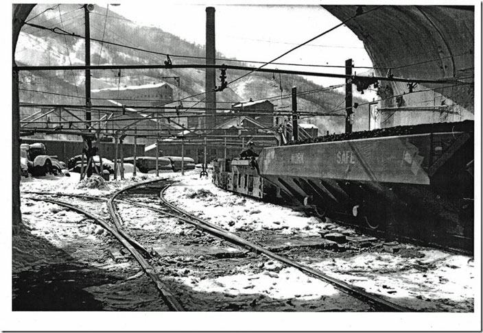 Looking out Portal 31 with tipple, power house and blending building in in background. Circa World War II. USS Mine. Lynch KY.