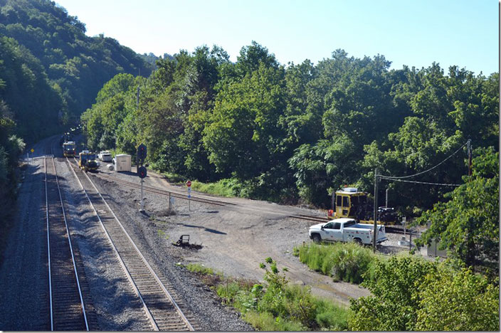 The CSX tie gang is backed west past Coal Run Jct. KY on the siding.