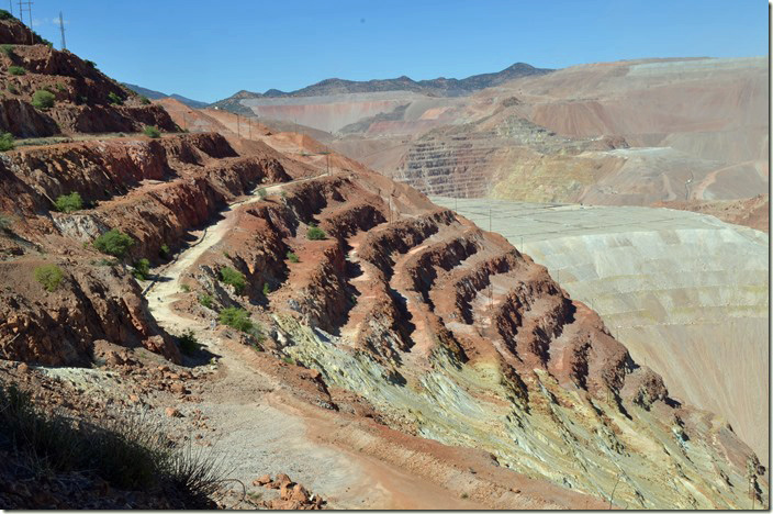 These terraces were made decades ago at the beginning of open pit mining around Morenci. F-M copper mine. View 9. Morenci AZ.