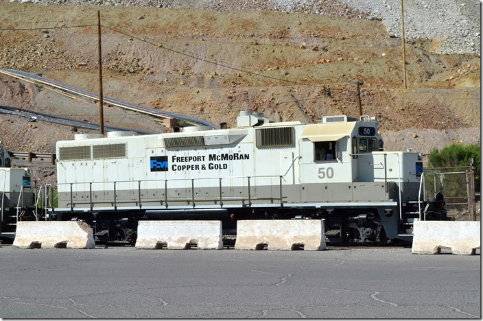 I hastily took these from the busy plant road. GP38 50 was acquired new by previous owner Phelps-Dodge in 1967. F-M 50. Morenci AZ.