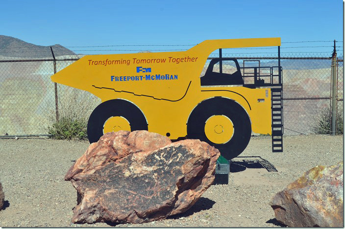 We drove on up the mountain past the town and the plant to the pit overlook. F-M mine overlook near Morenci AZ.