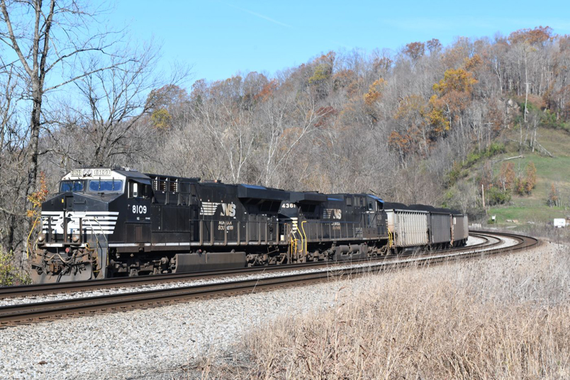 A few miles down US 52 we found this mine run parked at the east end of the Aquila Dock siding.