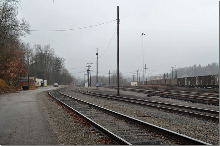 Former N&W Norton VA yard looking west on a foggy 12-17-2021 morning. No crews work out of here now. The yard office is on the left.