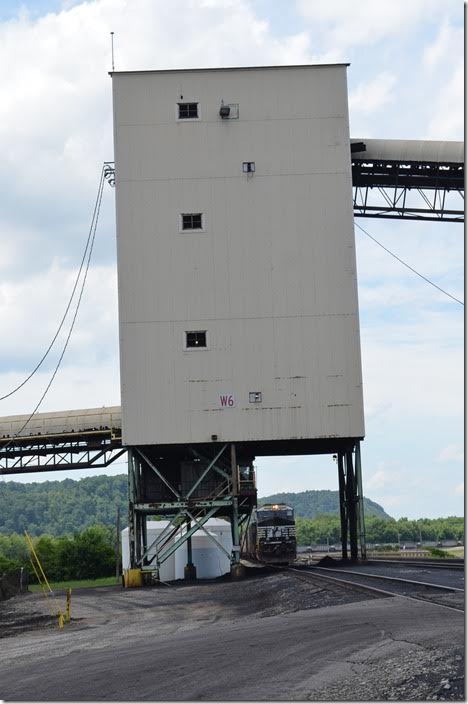 NS 8153 waits on the loading/unloading loop at NS’s Wheelersburg Coal Terminal on the Kenova District east of Portsmouth OH. 06-21-2015. Wheelersburg OH.