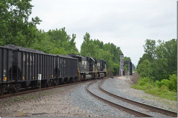 Bensen passing siding is beyond the bridge. NS 9443-2555 Colsan OH. View 3.