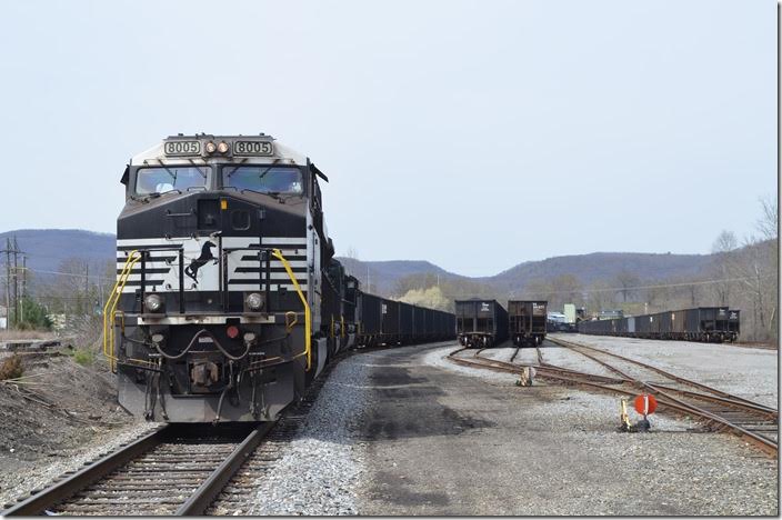 The engine door is secured with a lock, and the crews goes home. NS 8005 Middlesboro KY.