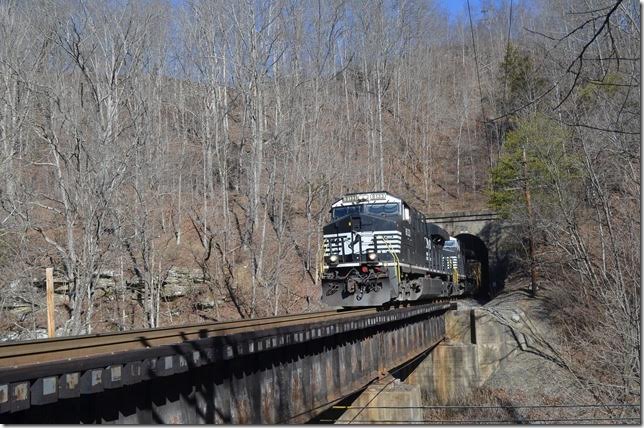 NS 8133-4016 rumbling out of Dry Fork Tunnel No. 1 at Valls Creek WV.