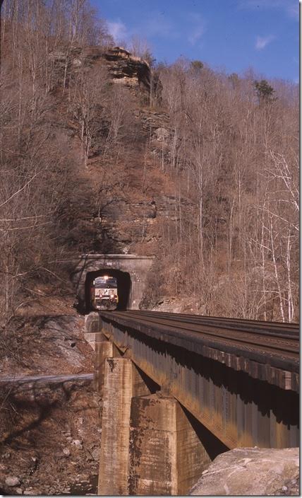 No. 23Q being an intermodal train has gone around 757 at Farm. Exiting Roderfield Tunnel.