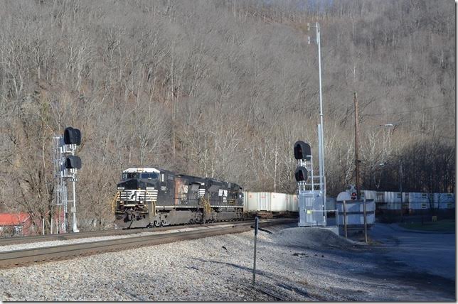 It was slow going around Elkhorn Tunnel, and Chase and I were able to catch up with 29G at Maybeury. 29G is just east of North Fork in this view. NS 8367-2698. North Fork.