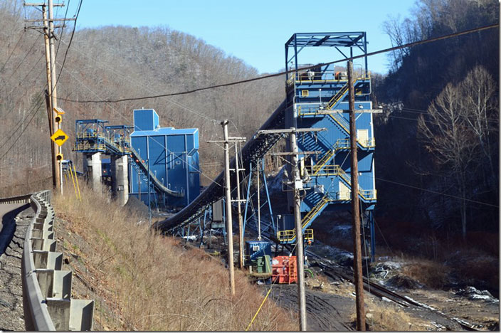 Caretta Minerals prep. plant and 110-car batch-weigh loader is on the site of the old Consolidation Coal mine #261 lka Olga #2. The old mine was a shaft mine. Caretta Minerals is part of JSW Steel Holdings. Olga Coal was owned by Youngstown Sheet & Tube, Interlake Iron Co., and Steel Company of Canada. Caretta WV.