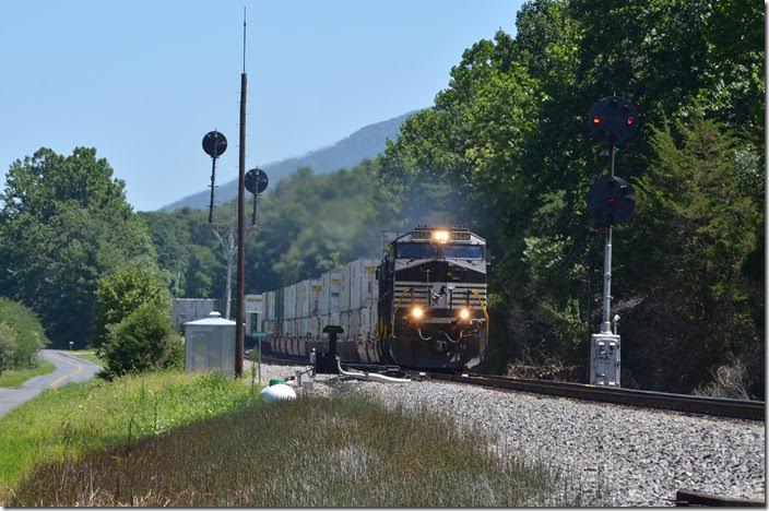 201 was coming off the steepest part of Lofton Hill at Vesuvius. Track speed on Track 1 is 45 MPH. NS 7547-8351-9021 Vesuvius.