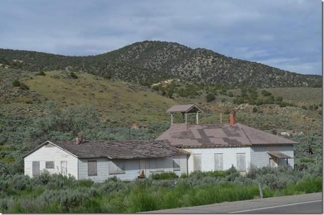 An abandoned church or school at Lane. Gold mine shafts once dotted the hills.