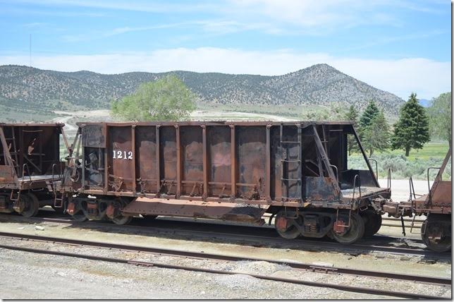 NN ore car 1212 in the ore yard. Probably a Koppel car. Ely NV.