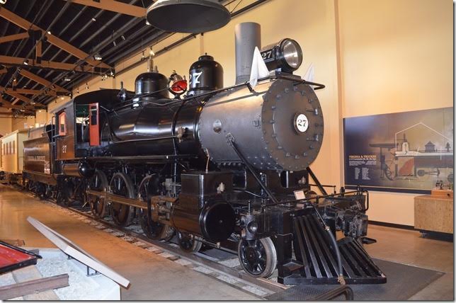 V&T 4-6-0 27 was the last engine acquired by the railroad. It was built by Baldwin in 1913. No. 27 pulled the last V&T train in 1950. It was been cosmetically restored by the museum to its 1941 appearance.