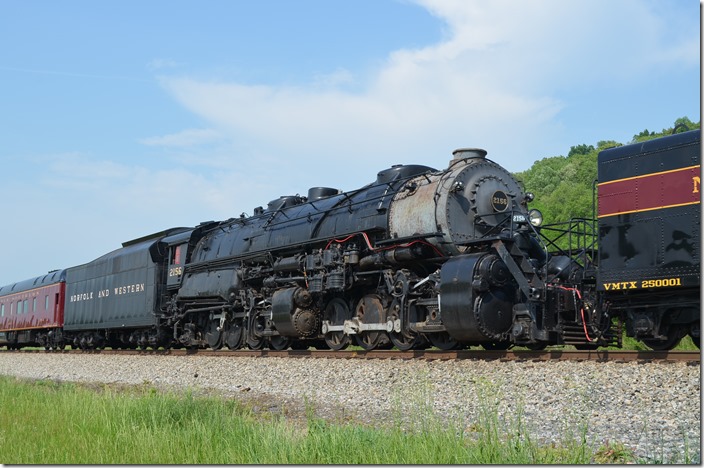 N&W 2-8-8-2 is one of 16 Y-6a Mallets built at Roanoke in 1942. Note that the main rod has been temporarily removed.