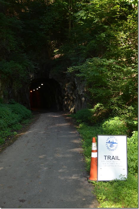 I’m not sure the official name for this tunnel. The only information I have calls it Lynchburg Tunnel, but Hollins Mill Rd. crosses over. N&W Lynchburg Tunnel east portal.