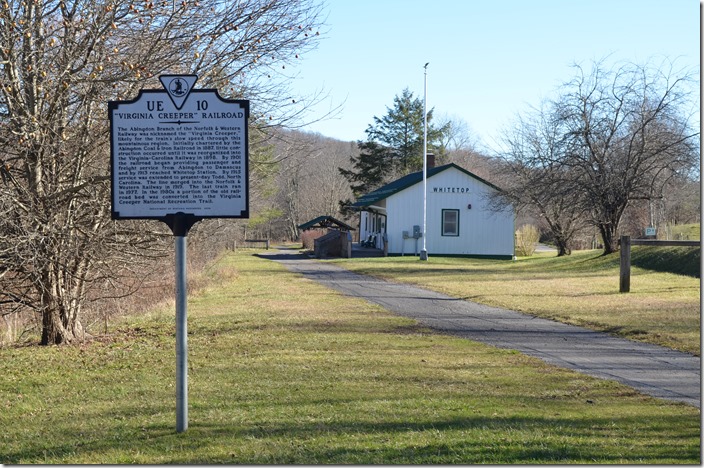 Historical marker. White Top. White Top was the highest point on the N&W. It is also the end of the Virginia Creeper Trail, as the old Abingdon Branch crossed into North Carolina south of here. 