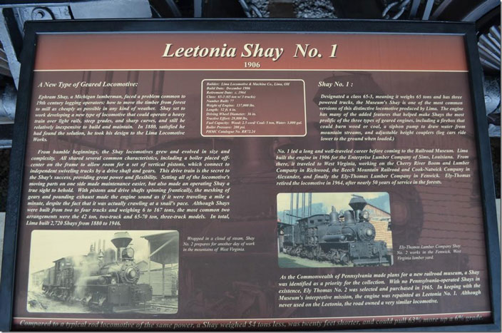 Leetonia Shay 1 display board.