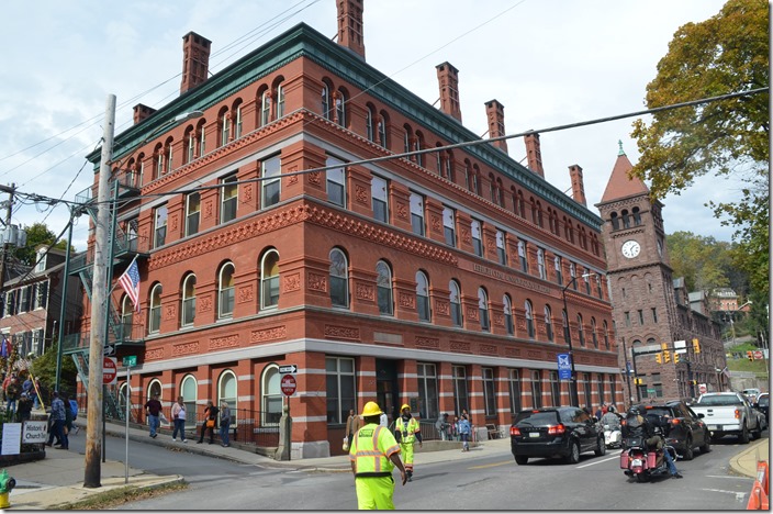 The Lehigh Coal & Navigation Building harkens back to the days when Mauch Chunk was a canal port for anthracite coal. The Carbon County Court House and Packer Mansion are to the right. LC&N bldg. Jim Thorpe PA.