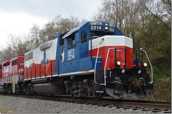 Obviously a leased GATX Rail GP38 or 38-2, I couldn’t find it listed on “The Diesel Shop” website. GMTX 2214-RJC 3850. Lexington KY.
