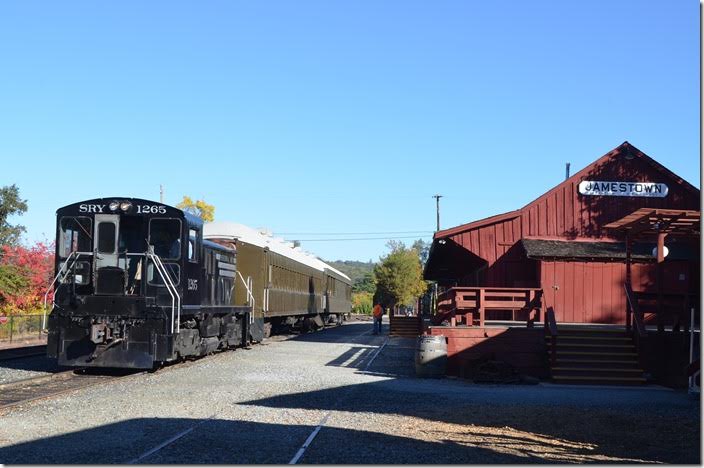 The former Sierra freight depot now houses the depot, store, and museum. There were no scheduled trains this day. SRy 1265 was switching passenger equipment. Jamestown CA.