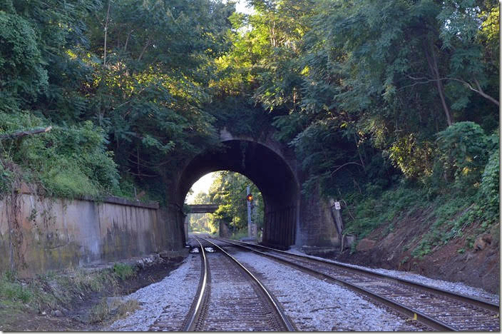 Looking south from Kemper St. platform through a couple of street overpasses. NS Kemper St Tunnel. Lynchburg VA.