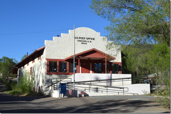 According to a website the “federal building” was formerly the depot. AT&SF mixed trains 53 and 54 made scheduled stops at Hanover in 1942. U S Post Office. Hanover NM.