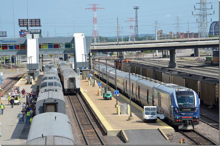 Amtrak IDTX 4602 arrives. I’m not sure which train this is. TRRA’s MacArthur Bridge is in the background on the right.