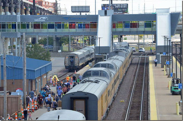 I think No. 301 turned on the wye just to the east and is now backing into the station for a later departure. St Louis MO.