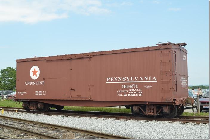 PRR box 96451 was built by Pressed Steel Car Co. in 1907 for Subsidiary New York, Philadelphia & Norfolk. View 2. Strasburg.