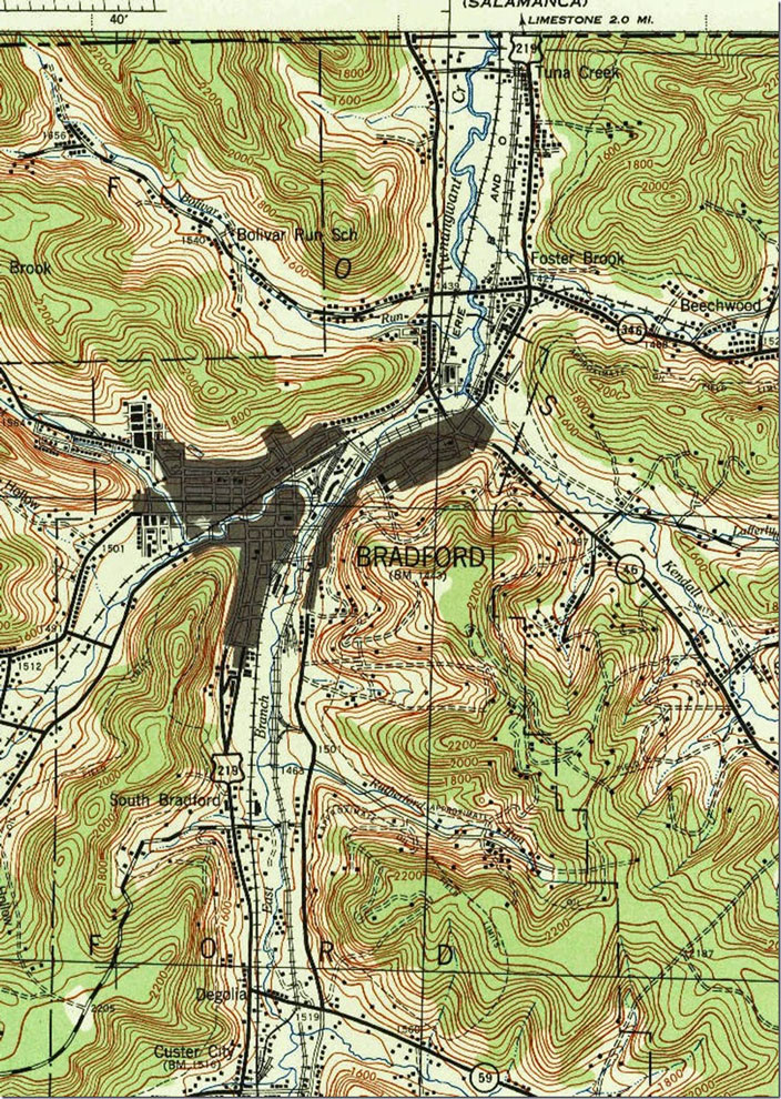 Bradford, PA-NY, 1:62,500 quad, 1944, USGS.