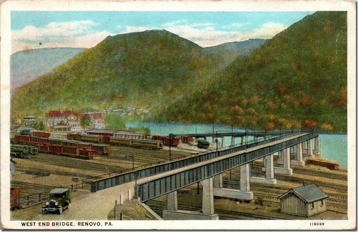 The bridge has been rebuilt a little further to the west. Renovo West end bridge 1930.