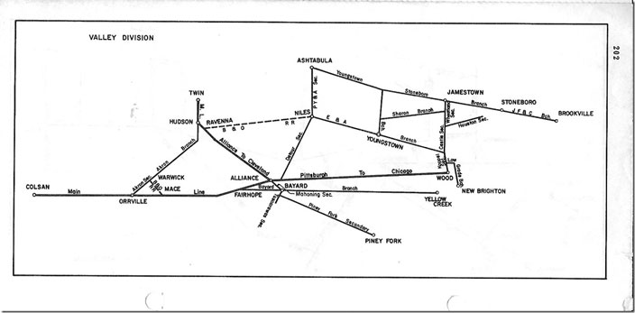 Map of the Penn Central Valley Division circa 1976. We will look at that ex-NYC JF&C Br. from Stoneboro to Brookville PA later.