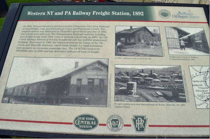 The Western New York & Pennsylvania operated the line from Buffalo to New Castle PA prior to it becoming the Pennsy. Oil Creek & Titusville RR operates over the former PRR Chautauqua Secondary south to Rouseville. OC&T depot Titusville PA.