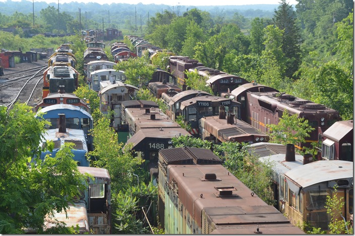 The CSX (B&O) main line is on the right behind the trees. Speaking of trees, a 2007 photo I’ve seen reveals no trees between rows of locomotives. Larry's Truck & Electric McDonald OH.