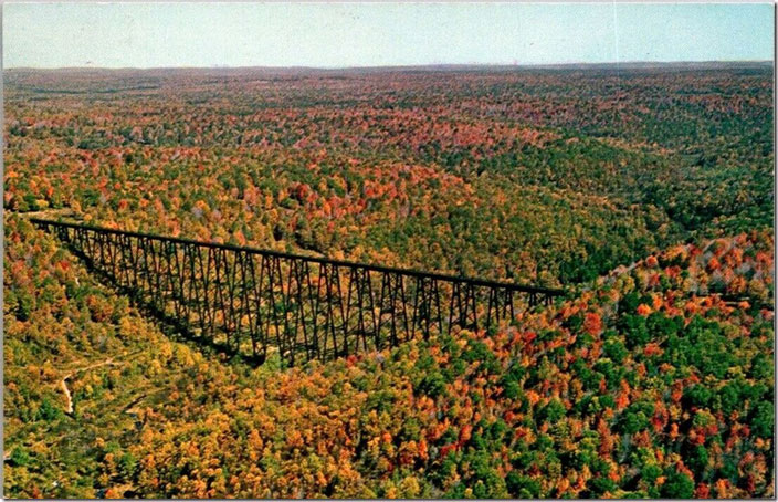 Aerial view circa 1965. Erie Kinzua Bridge. Color version.