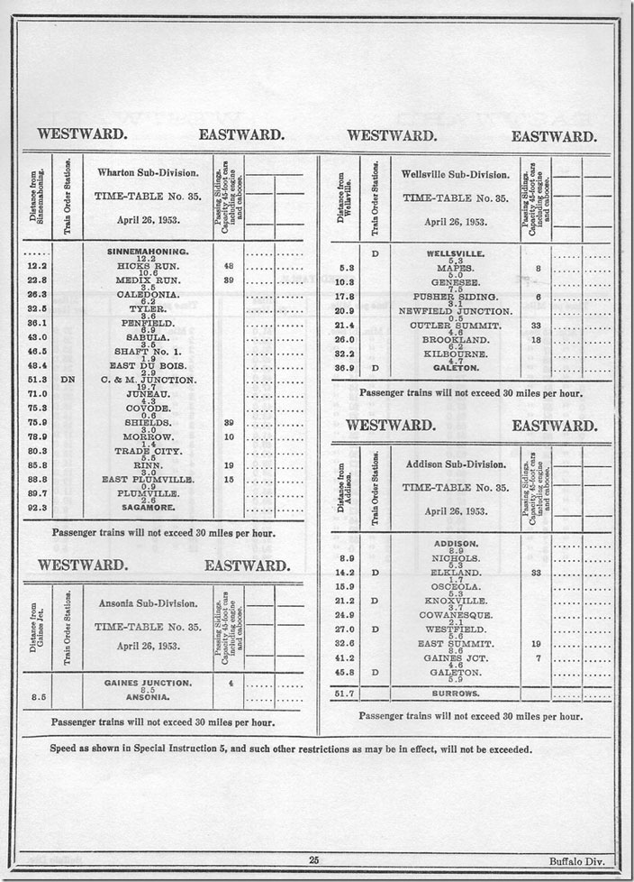 B&O #35 1953 time-table forAddison Ansonia.