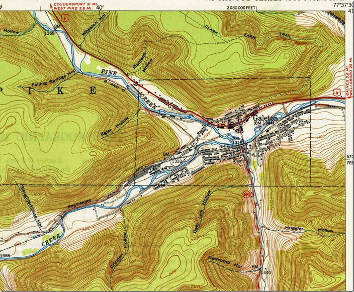 The next day we headed to Renovo via PA 144. 1946 quad. Galeton PA, 1:24,000 quad,